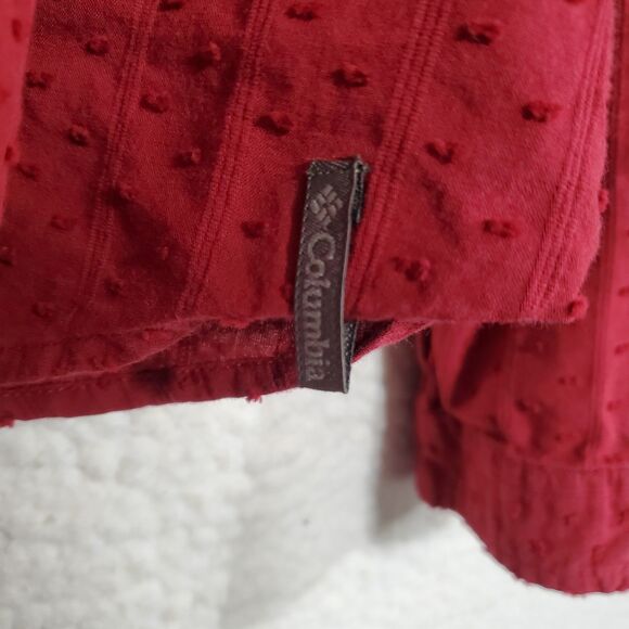 Womens Colombia Long Sleeved Red Shirt w/ Textured Dots Size Med. - Picture 7 of 16